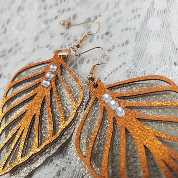 Fall Leaves Faux Leather Textured Earrings - Picture 9 of 9